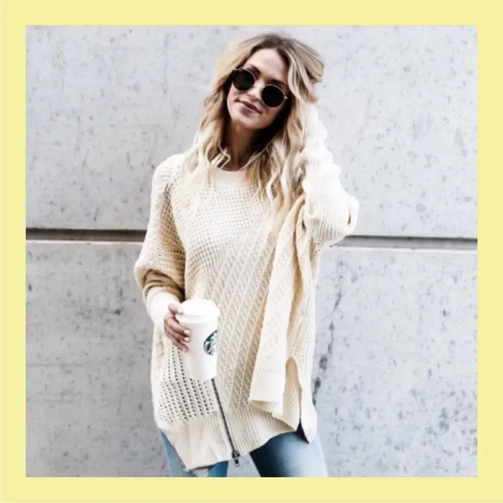 Dress Me Up In California Cozy Cream Knit Sweater size L.